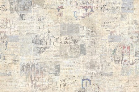 Vintage grunge newspaper paper texture background. Blurred old newspaper background. A blur unreadable aged newspaper page with place for text. Gray brown beige collage news pages background.
