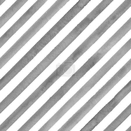 Photo for Watercolor black grey diagonal stripes on white background. Colored striped seamless pattern. Watercolour hand drawn stripe texture. Print for cloth design, textile, fabric, wallpaper, wrapping, tile. - Royalty Free Image