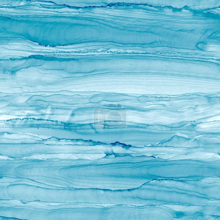 Photo for Abstract alcohol ink liquid luxury striped contemporary background. Hand drawn blue teal fluid stripes, splashes elements seamless pattern. Print for textile, fabric, wallpaper, wrapping paper. - Royalty Free Image