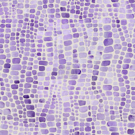 Abstract crocodile reptile scales lavender and white watercolor seamless background. Watercolour hand drawn animal skin scale print. Geometrical texture. Print for textile, wallpaper, wrapping paper.