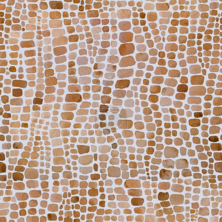 Abstracto cocodrilo reptil escamas marrón y blanco acuarela fondo sin costuras. Acuarela dibujada a mano animal escamas de piel estampado mosaico. Textura geométrica. Impresión para papel tapiz textil papel de embalaje