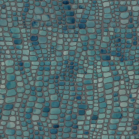 Resumen cocodrilo reptil escamas mosaico verde azulado acuarela fondo sin costuras. Acuarela dibujada a mano animal escamas de piel print. Textura geométrica. Impresión para textiles, papel pintado, papel de envolver.