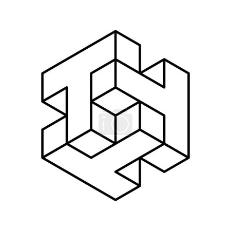 Ilustración de Logo 3D con tres letras T. Plantilla de logotipo de acrónimo TTT. Cubo lineal que forma el símbolo del alfabeto T. Logotipo abstracto con 3 elementos de diseño en T mayúsculas. Identidad corporativa. Ilustración vectorial, clip art - Imagen libre de derechos