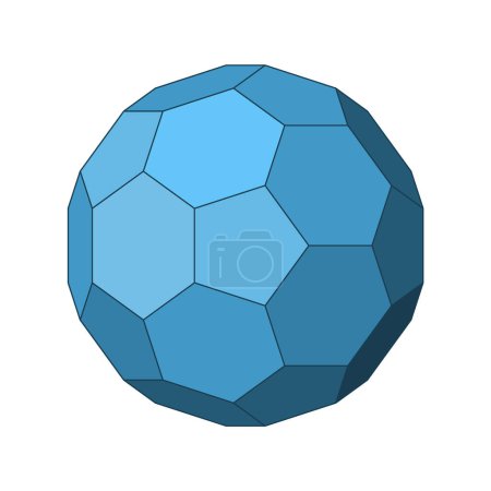 Illustration for Blue truncated icosahedrons. Geometric soccer ball or football shape. Archimedean solid. Regular polygon outline with pentagonal and hexagonal faces. Blue gradient polygonal figure. Vector illustration - Royalty Free Image