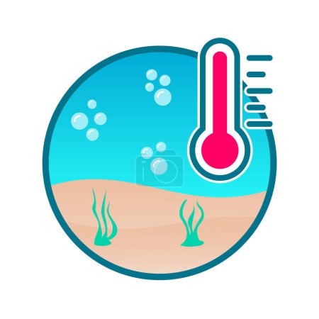 Illustration for Ocean warming concept. Ocean acidification. Climate change. Global warming. Environmental ecosystem damage. Increasing sea temperatures. Greenhouse gases emission absorption. Vector illustration. - Royalty Free Image