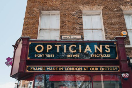 Photo for London, UK - April 13, 2023: Opera Opera Opticians, a British company established in 1978 with it own London based factory, on Percy Street in Camden. - Royalty Free Image