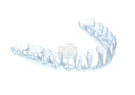Téléchargez les photos : Bretelles Invisalign ou dispositif de retenue invisible sur blanc. Illustration 3D dentaire médicalement précise - en image libre de droit