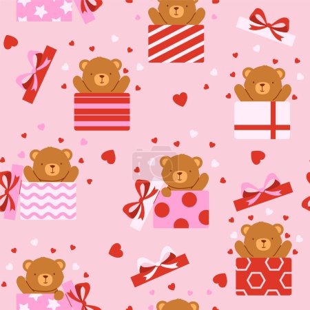 Photo for Seamless pattern with bears in gift boxes. Vector design - Royalty Free Image