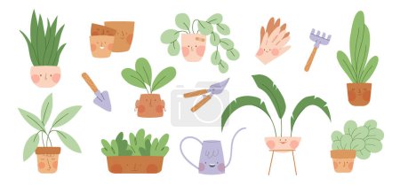 Photo for Set of illustration with cute plants characters - Royalty Free Image