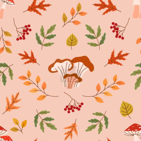 Photo for Autumn seamless pattern with mushrooms and leaves. - Royalty Free Image