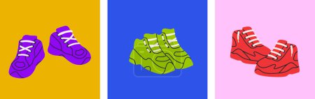 Photo for Chunky  sneakers. Platform trainers and bulky footwear. Dad shoes in bright neon colors. - Royalty Free Image