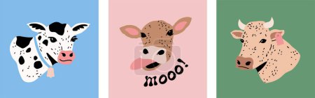 Illustration for Cow illustrations. Collection of cow vector graphics in cartoon style. - Royalty Free Image