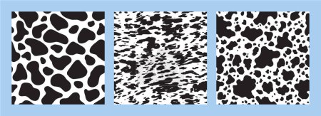 Cow print seamless pattern. Black and white animal print, collection of repeat designs.