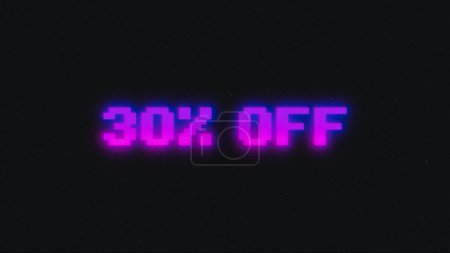 Photo for 30 percent off discount sale, neon glitch banner on black background. Promotion sale discount glowing message. - Royalty Free Image