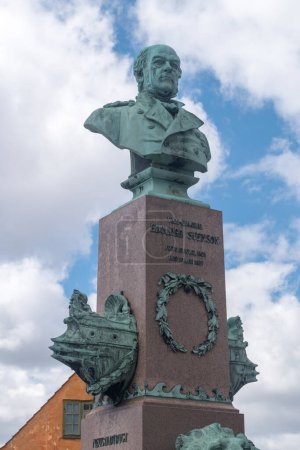 Photo for Copenhagen, Denmark - July 26, 2022: Bust of Danish vice admiral, Edouard Suenson. - Royalty Free Image