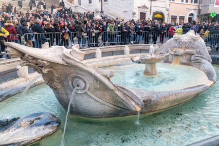 Photo for Rome, Italy - December 8, 2022: The Fontana della Barcaccia, famous Baroque-style fountain. - Royalty Free Image