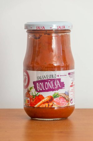 Photo for Pruszcz Gdanski, Poland - September 25, 2023: Jar of Auchan bolognese sauce. - Royalty Free Image
