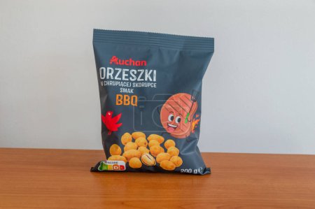 Photo for Pruszcz Gdanski, Poland - April 1, 2024: Auchan BBQ flavour peanuts. - Royalty Free Image