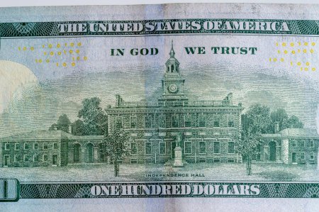 Foto de Salón de la Independencia en billete de 100 dólares. - Imagen libre de derechos