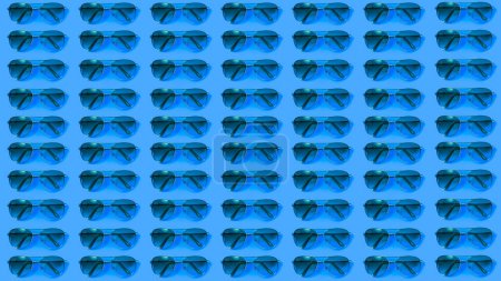 Foto de Gafas de sol estilo aviador enmarcadas de metal retro imagen de fondo de verano con patrón repetido con tonos azules y fondo de color azul claro. - Imagen libre de derechos