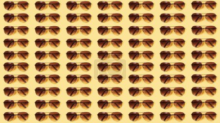 Foto de Gafas de sol estilo aviador enmarcadas de metal retro imagen de fondo de verano con patrón repetido en un fondo marrón vintage o amarillo claro. - Imagen libre de derechos