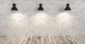 brick concrete room with five ceiling lamps, copyspace for your individual text. Poster #644332110