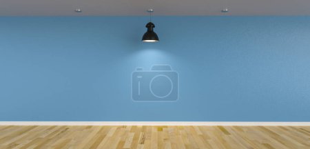 Téléchargez les photos : Plafonniers devant le mur bleu comme conception de maquette de toile, copyspace pour votre texte individuel. - en image libre de droit