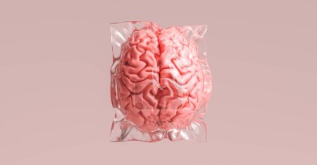 Téléchargez les photos : Le cerveau humain enveloppé dans une pellicule rétractable comme déchet plastique et image de concept médical - en image libre de droit