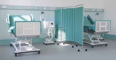 Photo for Intensive care bed with ventilator for Covid-19 patient in clinic with coronavirus epidemic - Royalty Free Image
