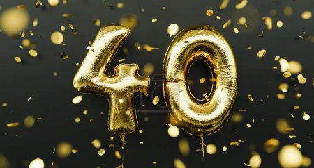 Téléchargez les photos : 40 ans. Ballons d'or numéro 40 anniversaire, joyeux anniversaire félicitations, avec confettis tombant - en image libre de droit