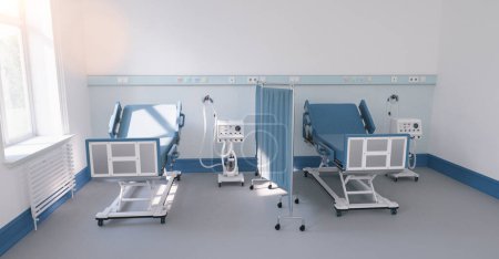 Photo for Two intensive care beds with ventilators for Covid-19 patients in a double room of a clinic for a coronavirus pandemic - Royalty Free Image