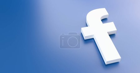 Foto de BERLÍN, ALEMANIA JUNIO 2021: Logotipo de Facebook para sitios web, aplicaciones móviles, banners, impreso sobre fondo plástico azul. La red social facebook es una de las redes sociales más grandes del mundo - Imagen libre de derechos
