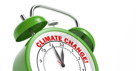 Foto de Cambio climático o protección climática como palabra con un despertador verde - Imagen libre de derechos
