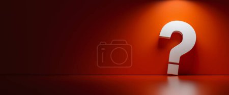 Photo for White question mark on dark red background with empty copy space on left side, FAQ Concept image - Royalty Free Image