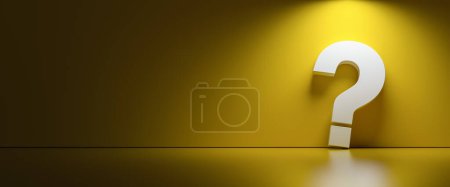 Photo for White question mark on dark yellow background with empty copy space on left side, FAQ Concept image - Royalty Free Image