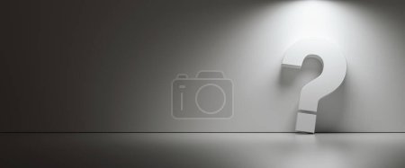 Photo for White question mark on dark white background with empty copy space on left side, FAQ Concept image - Royalty Free Image
