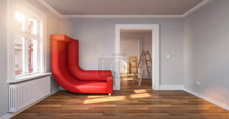 Foto de Ahorro de espacio en una pequeña habitación con un sofá doblado doblado hacia la - Imagen libre de derechos