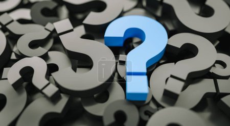blue question mark on a background of black signs.