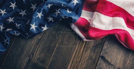 American USA flag on wood background