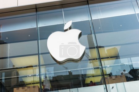 Photo for FRANKFURT, GERMANY MARCH, 2017: Apple Logo closeup. Apple is the multinational technology company headquartered in Cupertino, California and sells consumer electronics products. - Royalty Free Image