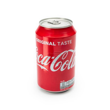 Photo for AACHEN, GERMANY OCTOBER, 2017: A can of Coca Cola drink isolated over a plain white background. The drink is produced and manufactured by The Coca-Cola Company. - Royalty Free Image