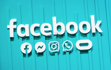 BERLIN, GERMANY JULY 2019: Facebook logo with social media icon. Facebook is a popular social media service founded in 2004 by mark zuckerberg Poster 644765380