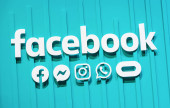 BERLIN, GERMANY JULY 2019: Facebook logo with social media icon. Facebook is a popular social media service founded in 2004 by mark zuckerberg Poster #644765380