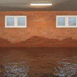 High water in the basement with a damp wall after a flood