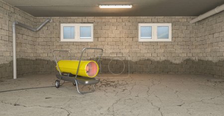 Photo for Professional dehumidifier after water damage standing in a basement with Mould - Royalty Free Image