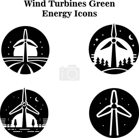 Foto de Turbinas eólicas verde icono vector de energía conjunto - Imagen libre de derechos