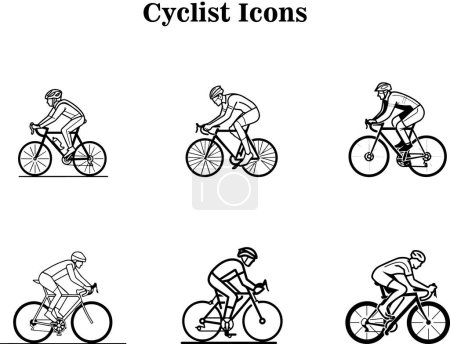 Téléchargez les illustrations : Illustration vectorielle des icônes cyclistes - en licence libre de droit