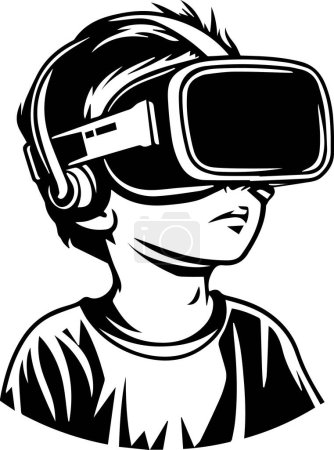 Téléchargez les illustrations : Illustration vectorielle d'un garçon portant un casque VR - en licence libre de droit
