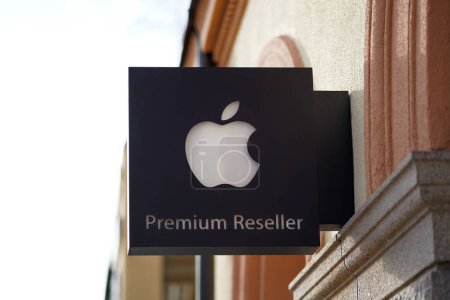 Photo for Close-up view of the sign of an Apple Premium Reseller store. It is an authorized reseller of Apple products. - Royalty Free Image
