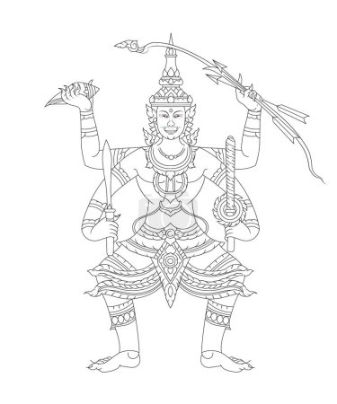 Ilustración de Antigua tradición tailandesa carácter ramayana, Ilustración de Dios hindú Brahma - Imagen libre de derechos